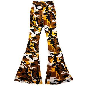 Got Style Flare Pants Sz L Multicolor Camo Retro Boho Party Disco Stretch 1970s
